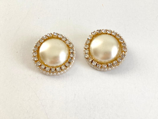 1960s Large Rhinestone and Pearl Button Earrings
