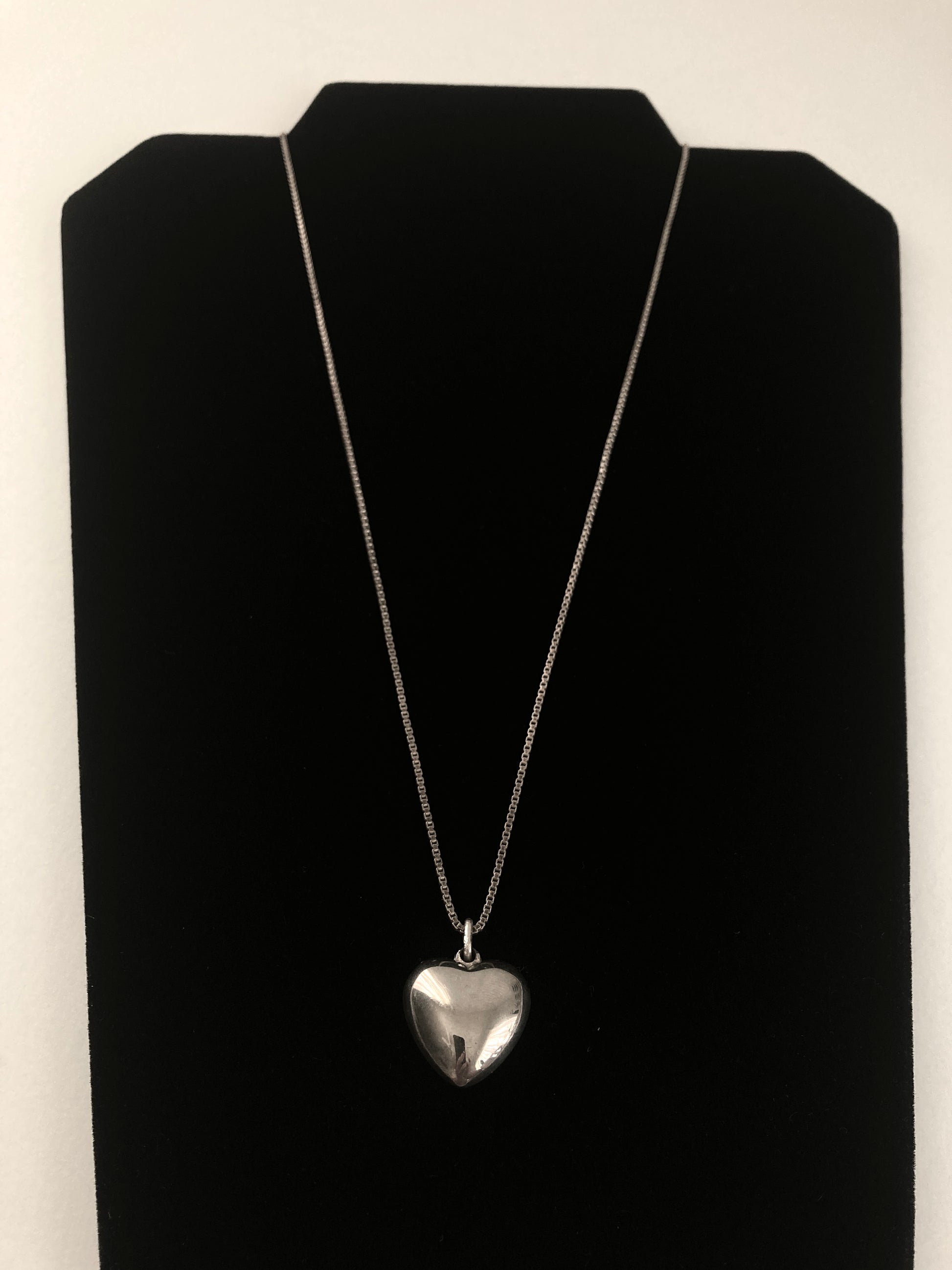 Sterling Silver Puffy Heart on Box Chain Necklace