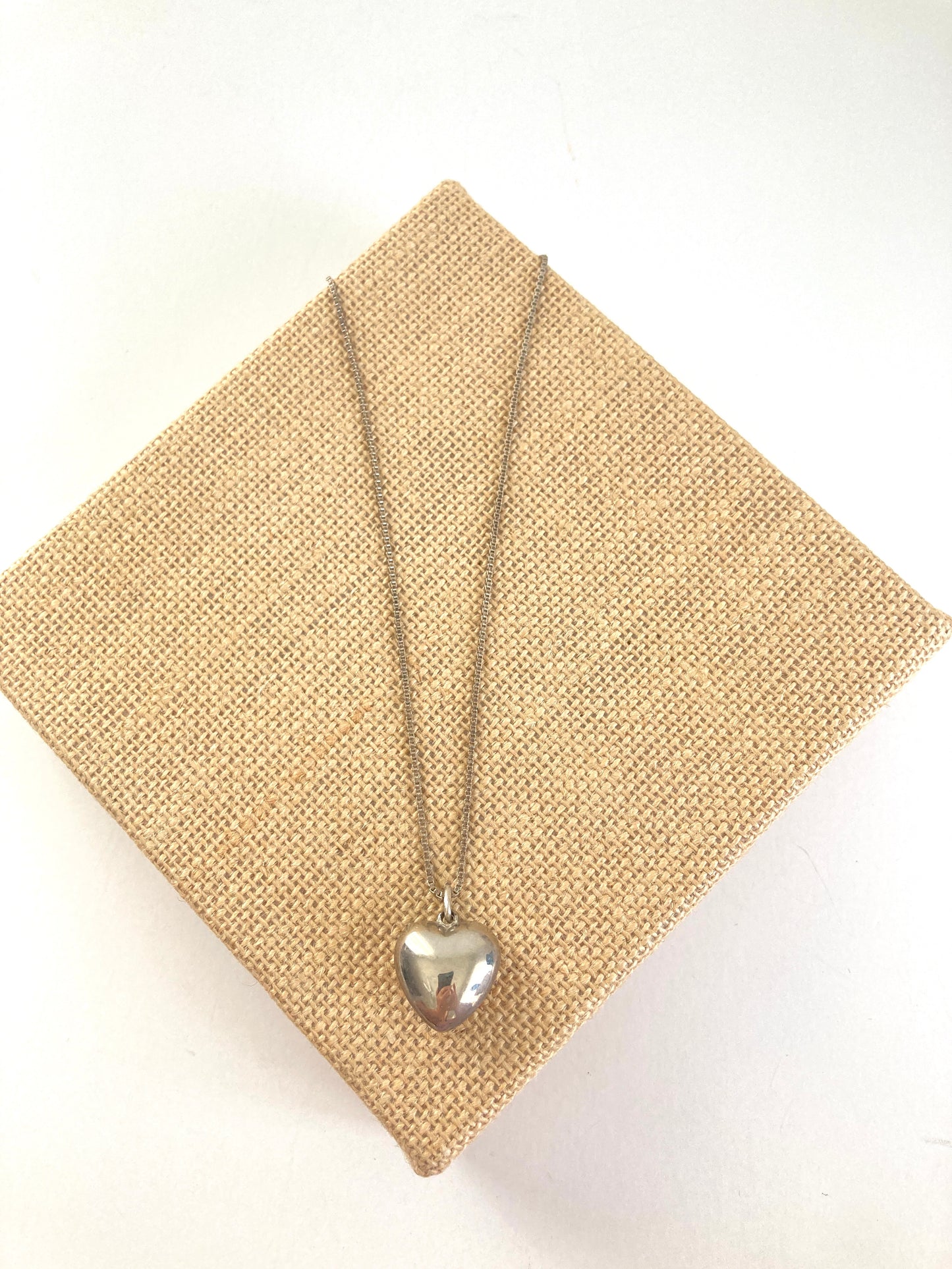 Sterling Silver Puffy Heart on Box Chain Necklace