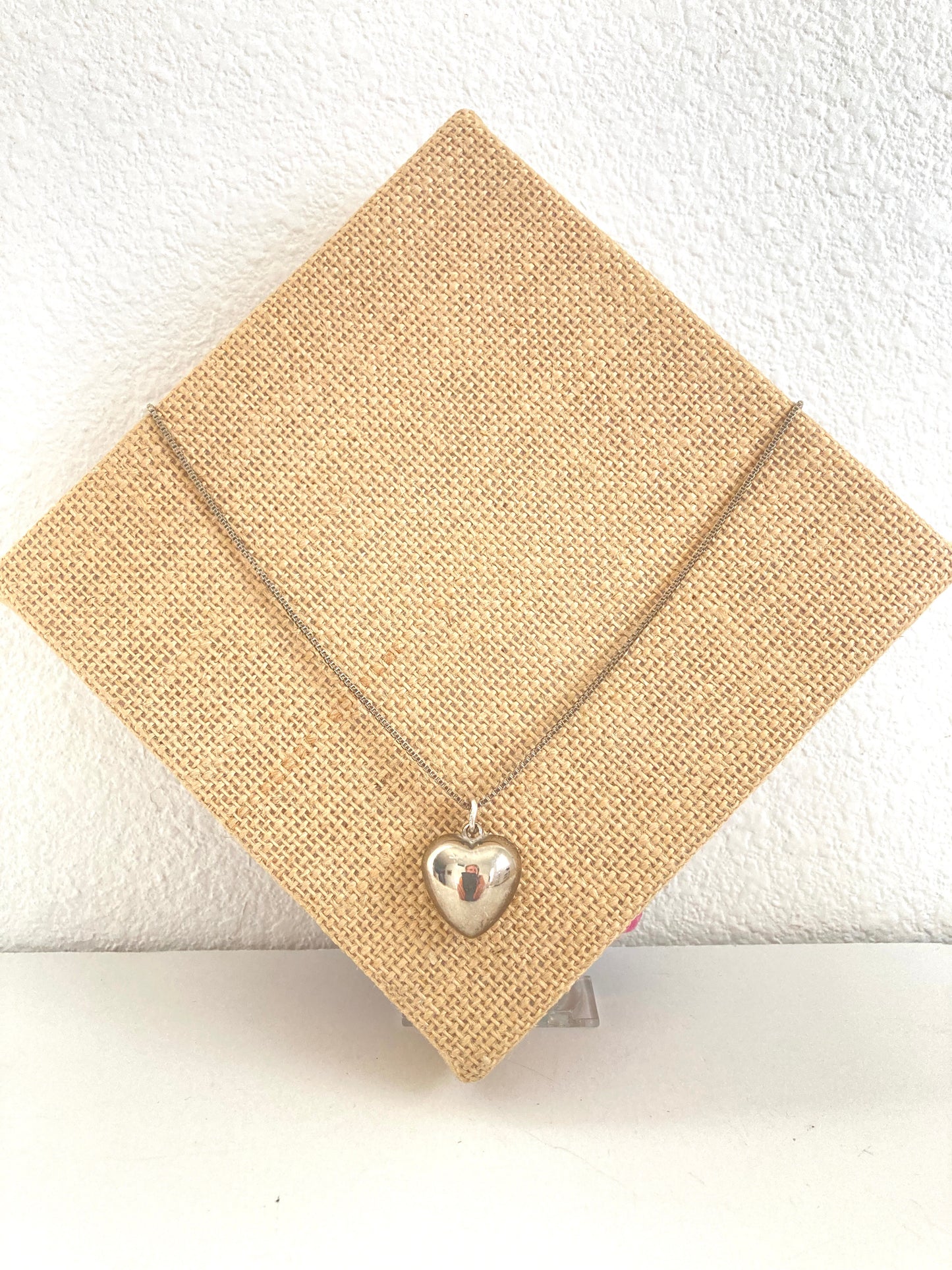 Sterling Silver Puffy Heart on Box Chain Necklace