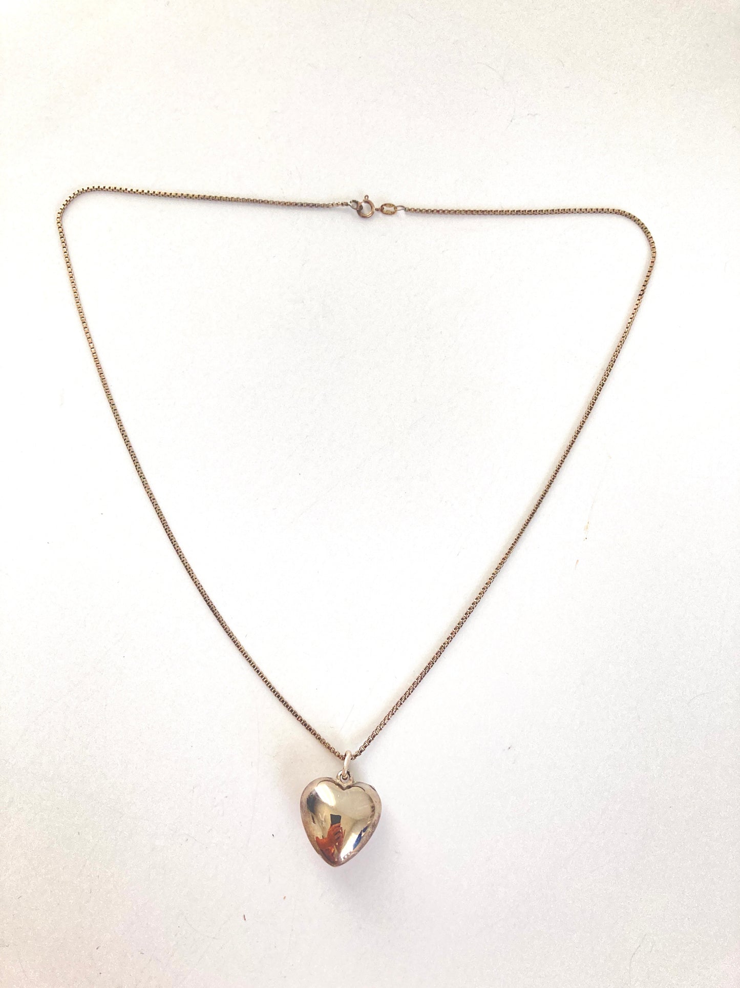 Sterling Silver Puffy Heart on Box Chain Necklace