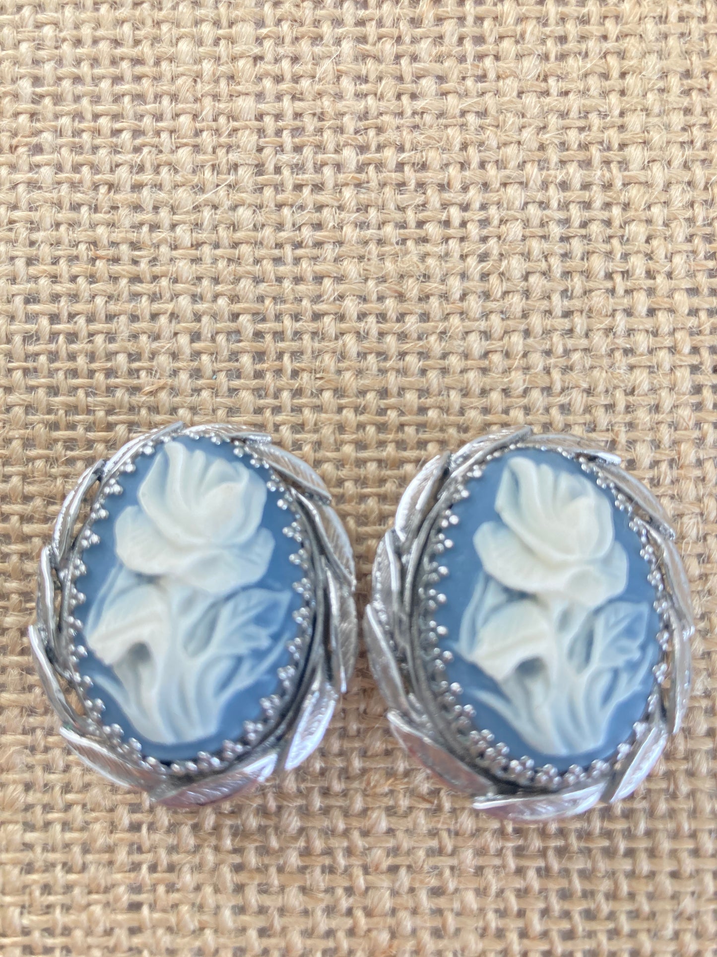 Whiting & Davis Cameo Rose Earrings