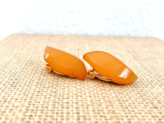 Chunky Lucite Leaf Earrings in Butterscotch