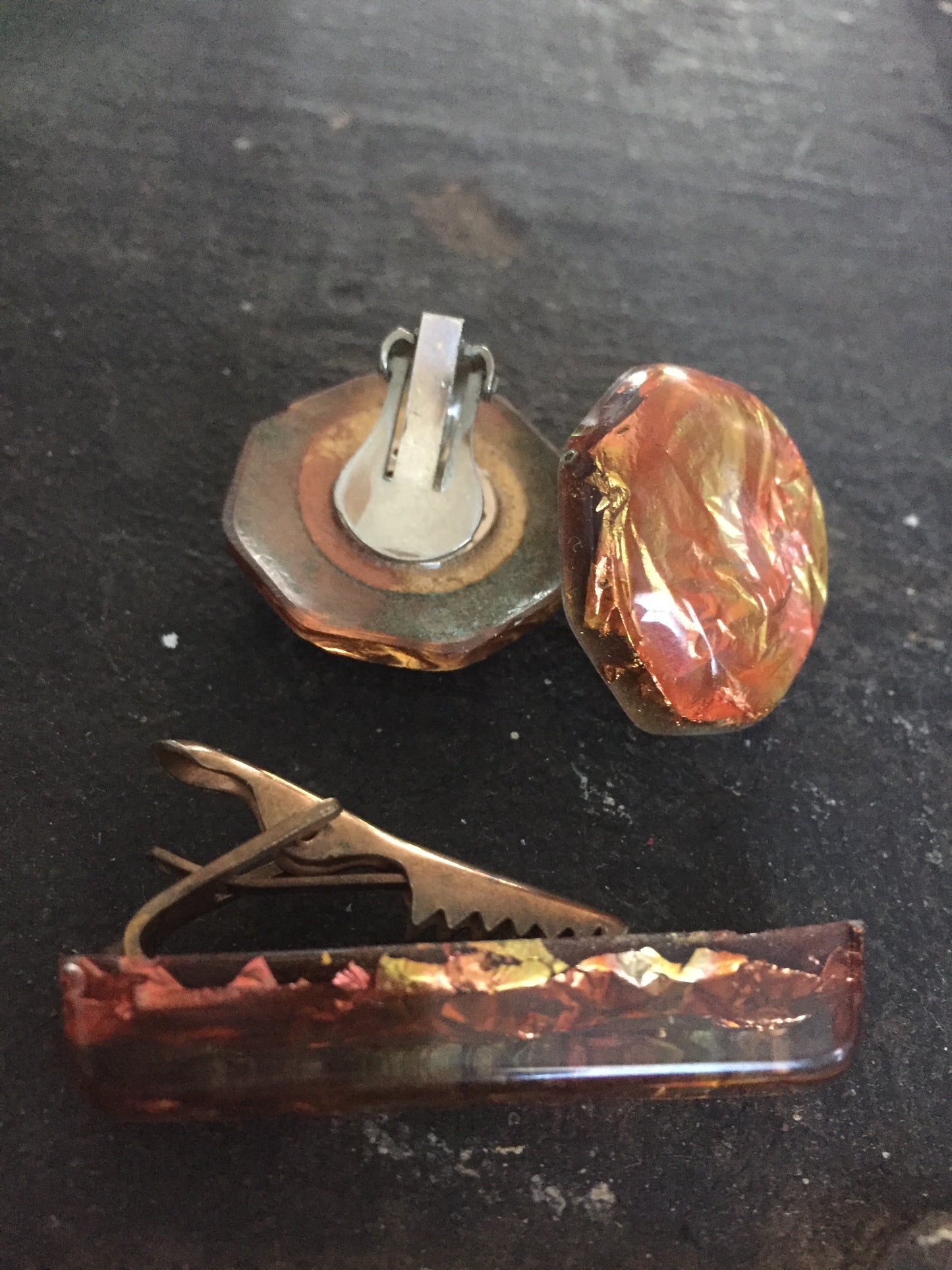 Copper & Gold Foil Earrings and Dress Clip