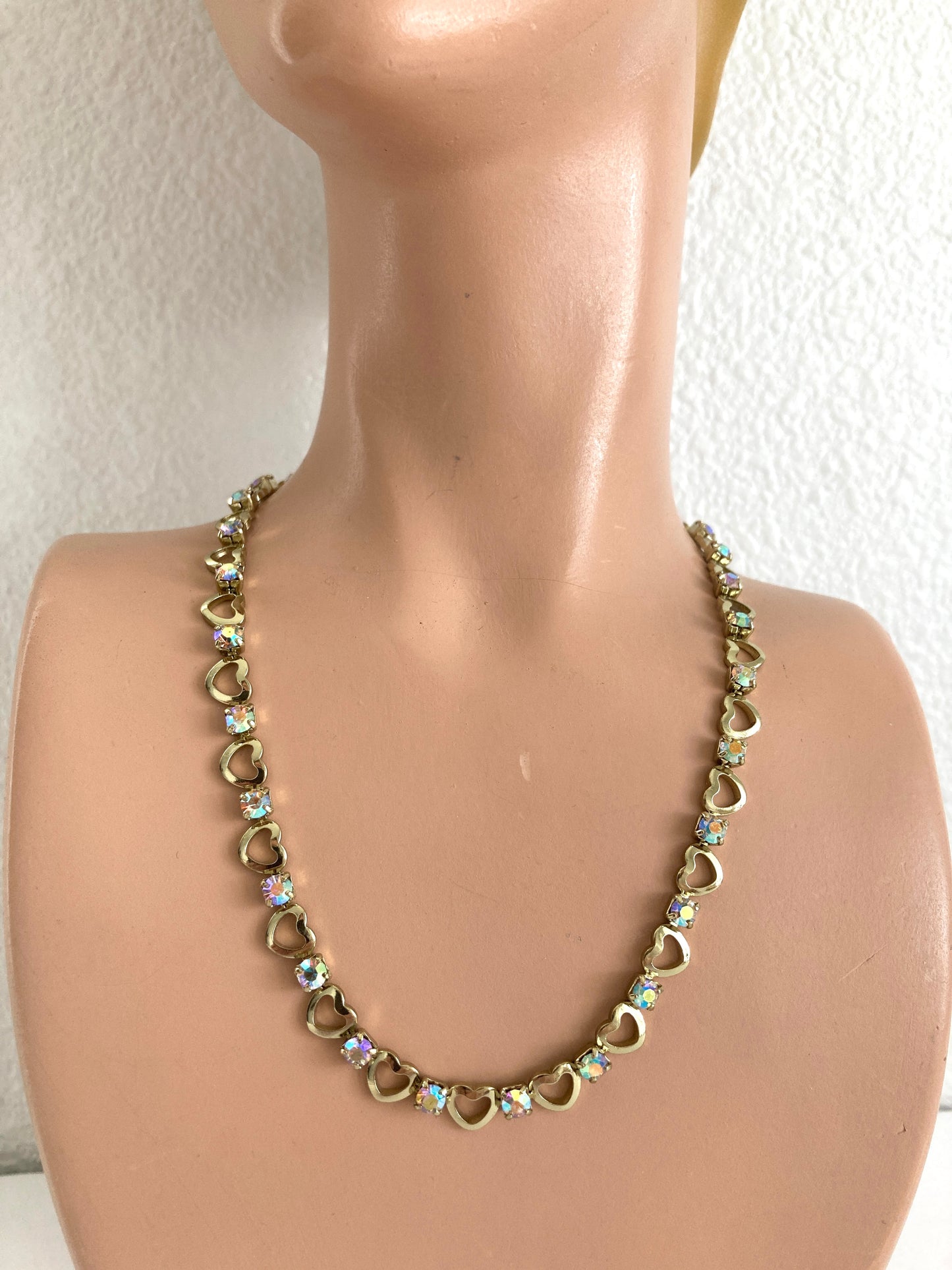 Chain of Hearts Choker Necklace w/Aurora Borealis Rhinestones