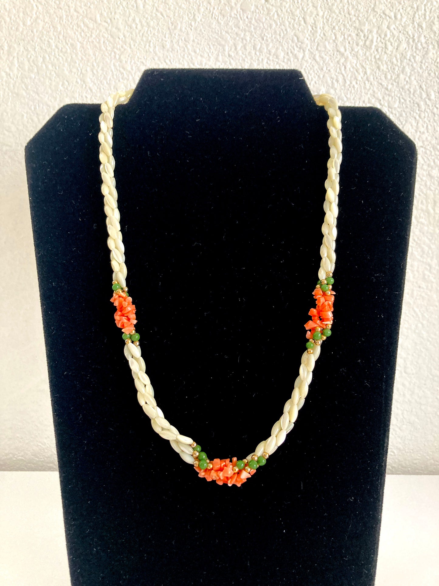 Mother of Pearl, Coral, & Jade Necklace