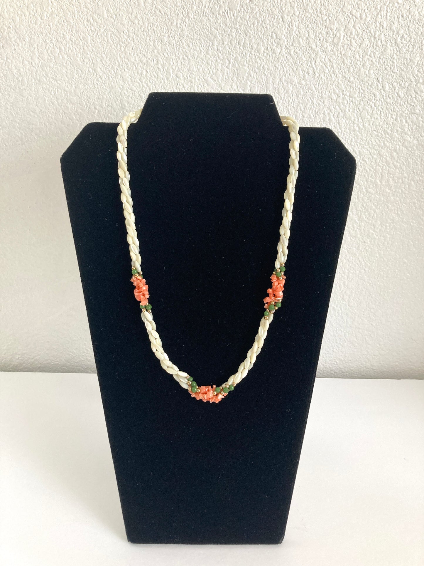 Mother of Pearl, Coral, & Jade Necklace