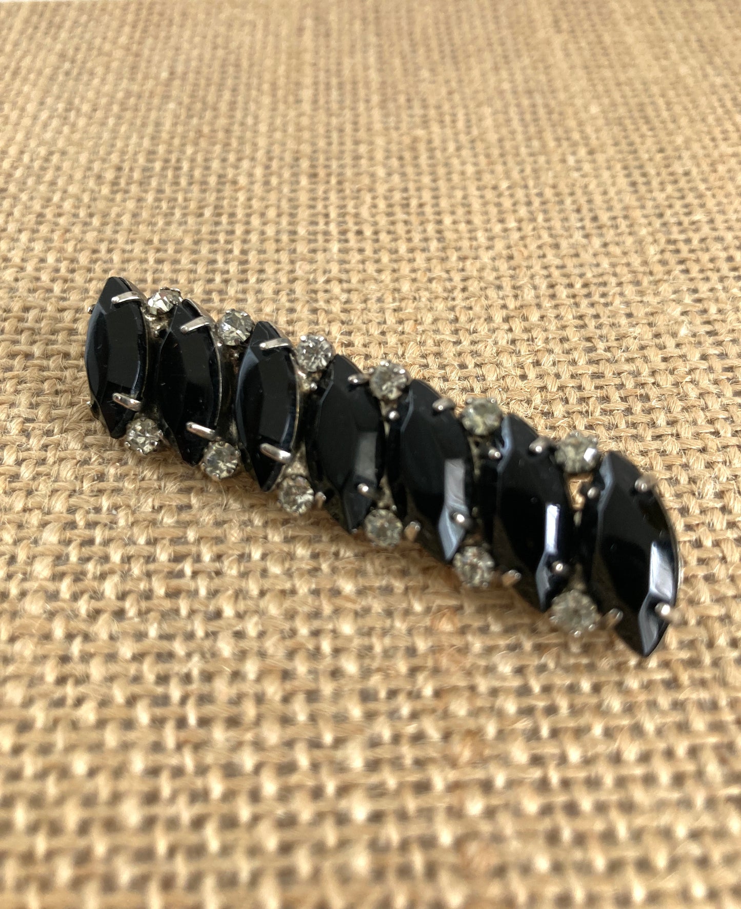 Black Marquise Rhinestone Bar Brooch