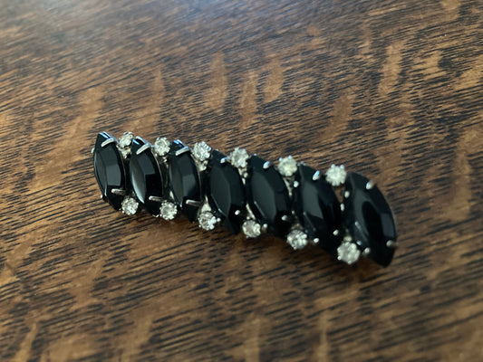 Black Marquise Rhinestone Bar Brooch