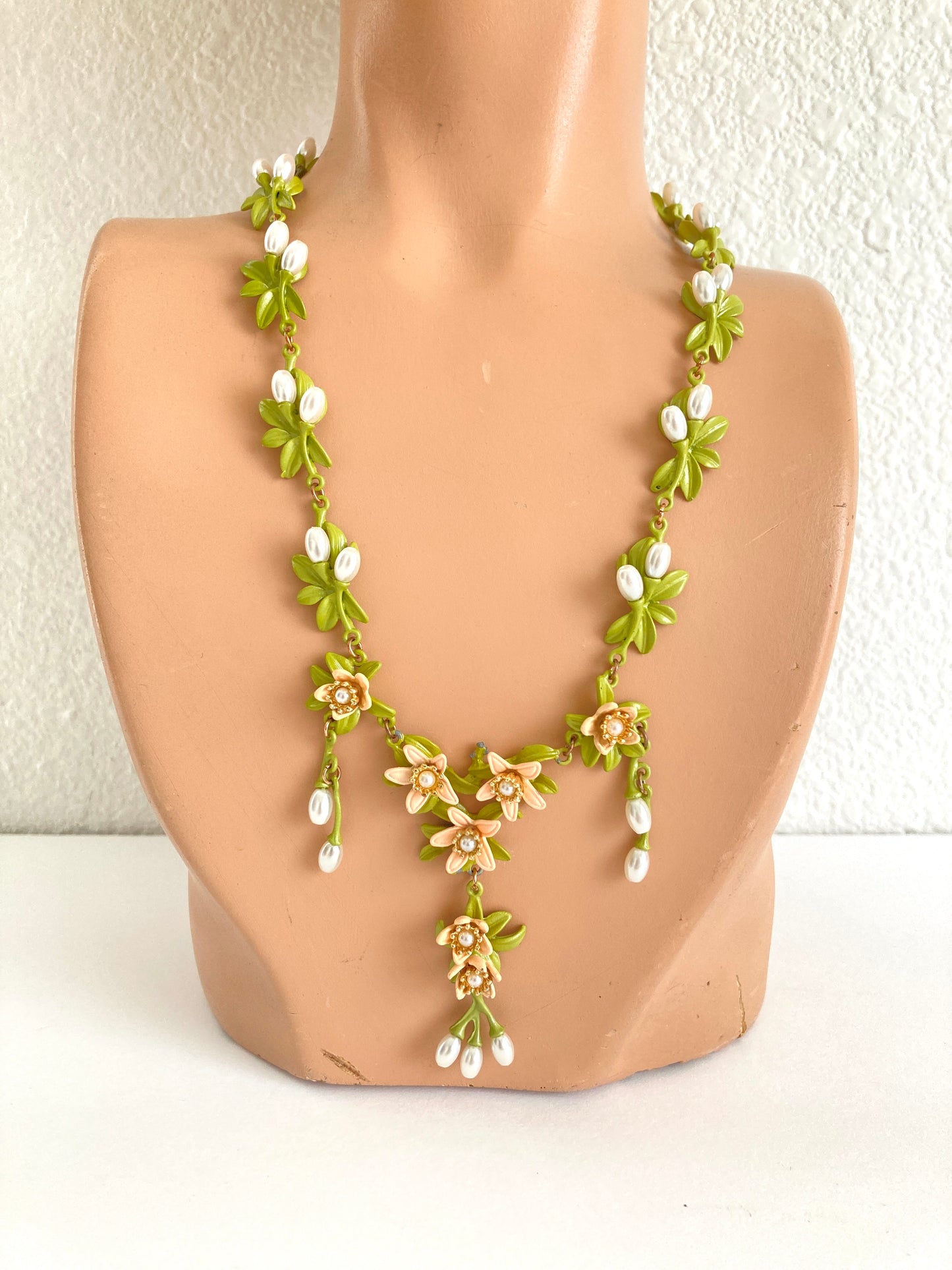 Enamel and Pearl Blossom Necklace