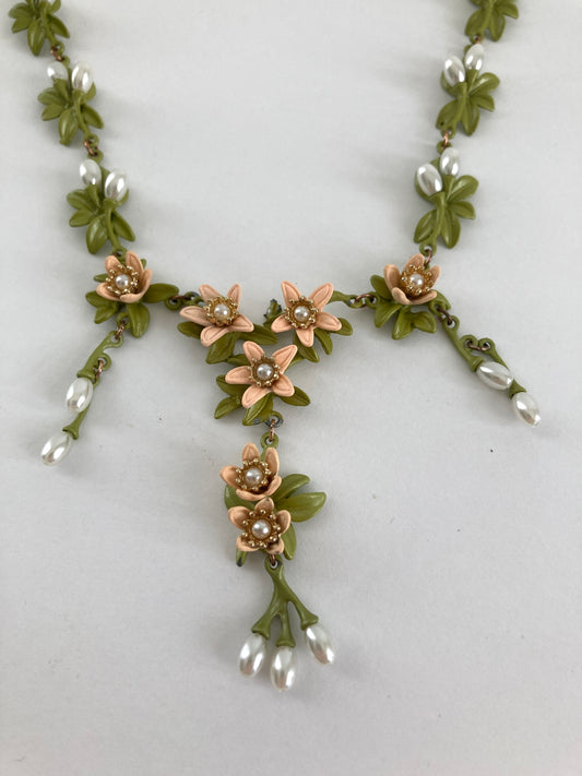 Enamel and Pearl Blossom Necklace