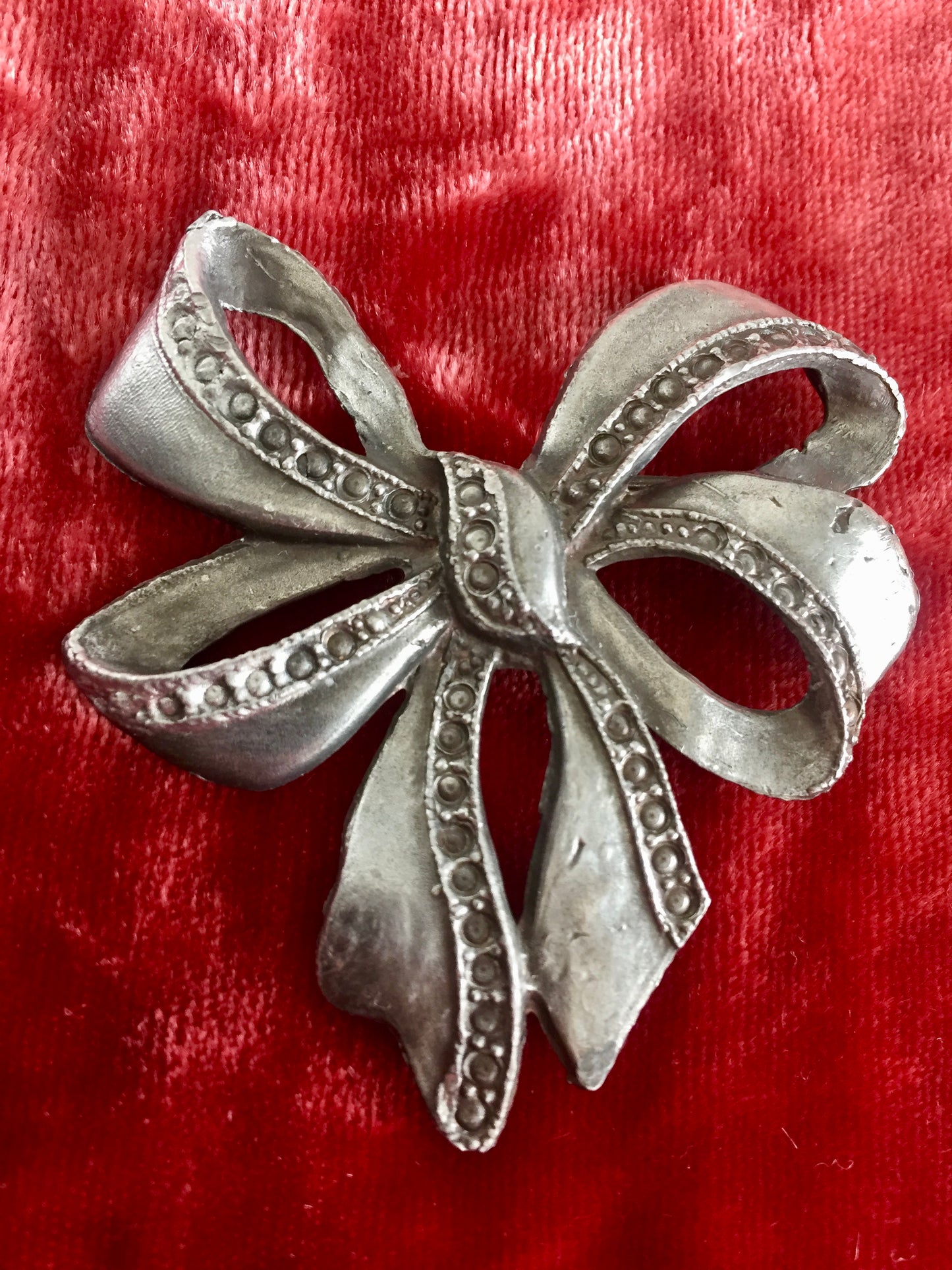 Antique Pewter Bow Brooch