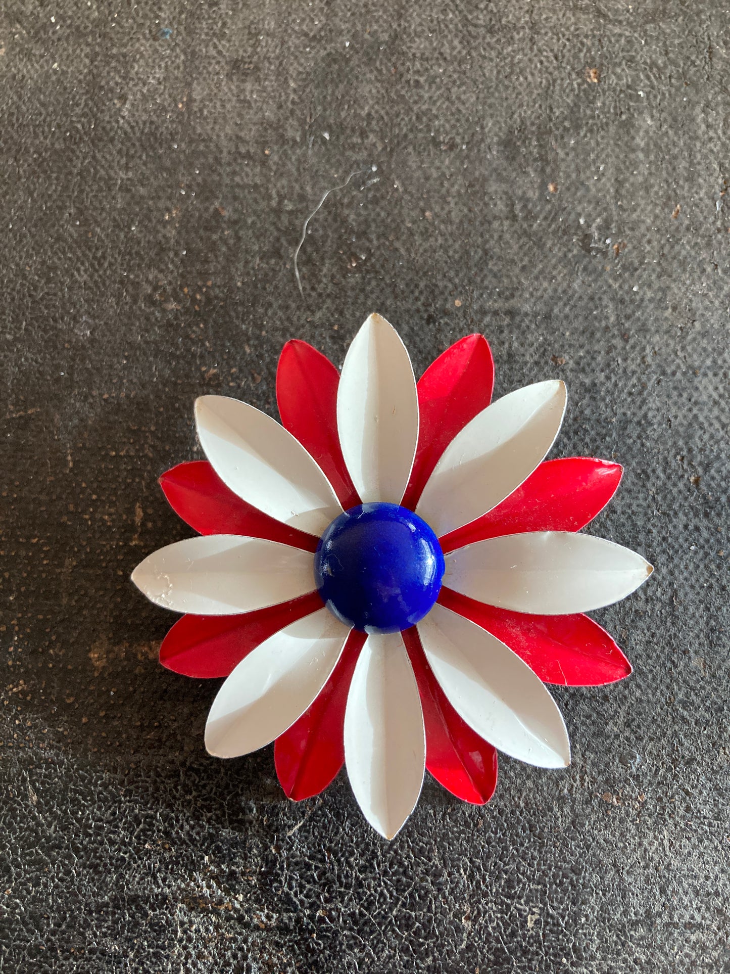 Red, White, and Blue Enamel Flower Brooch