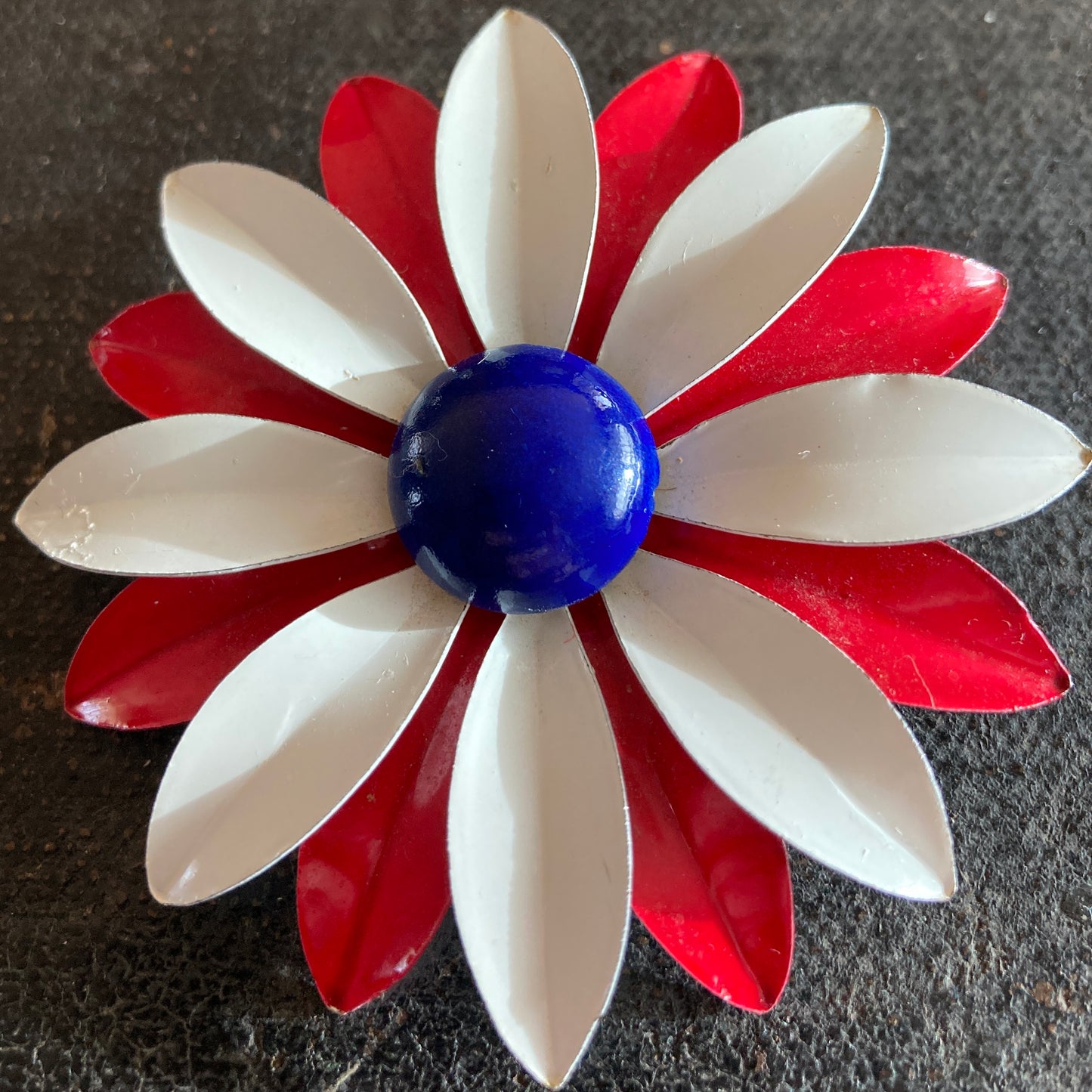 Red, White, and Blue Enamel Flower Brooch