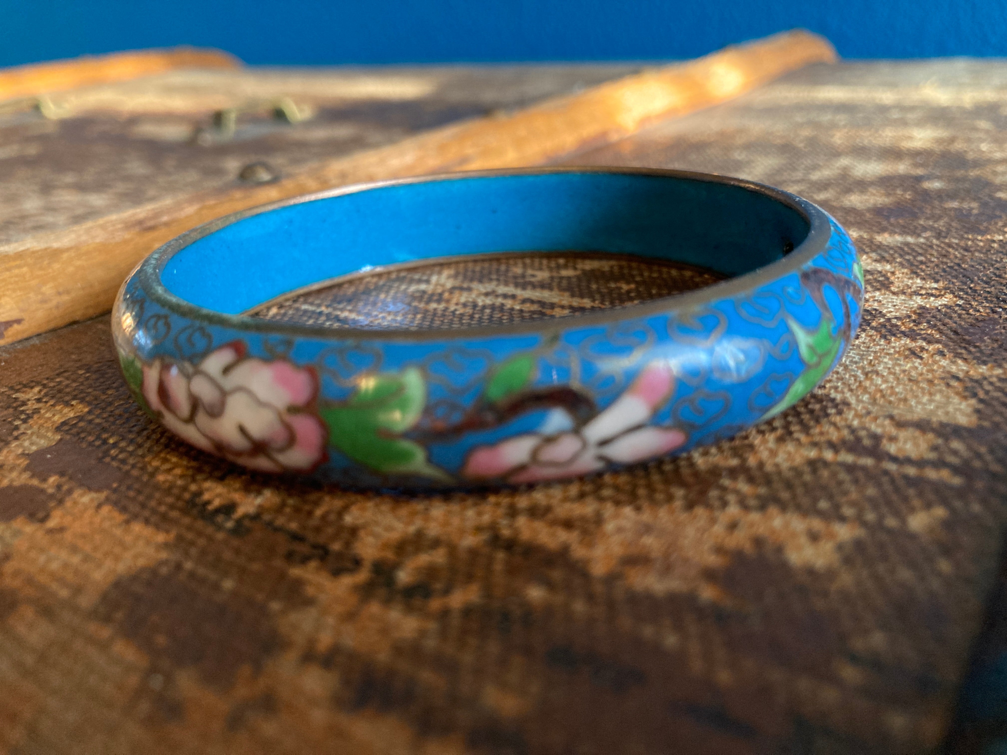 Newest Blue Cloissone Bangle with flowers