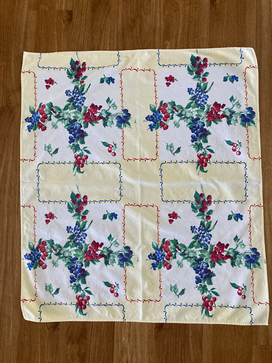 Mid Century Small Printed Tablecloth Berries and Cherries