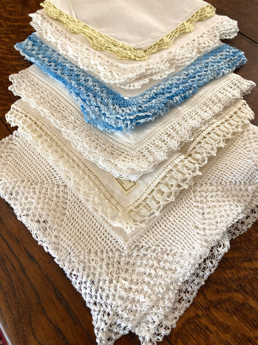 Set of 6 Vintage Crochet Lace Edge Hankies
