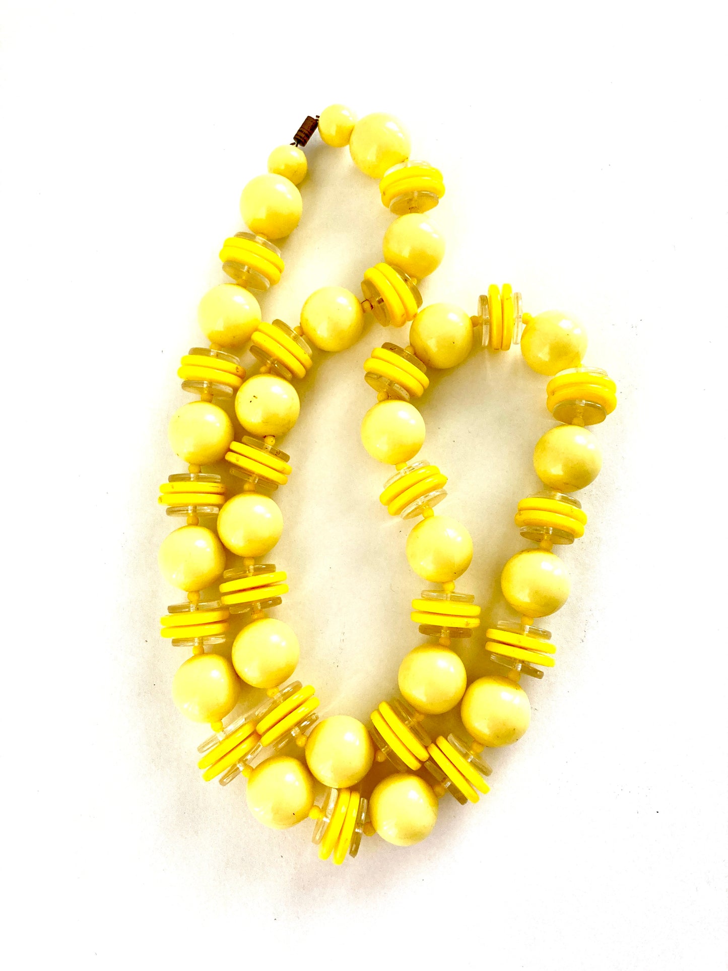 Vintage Mod Look Yellow and Clear Chunky Bead Necklace