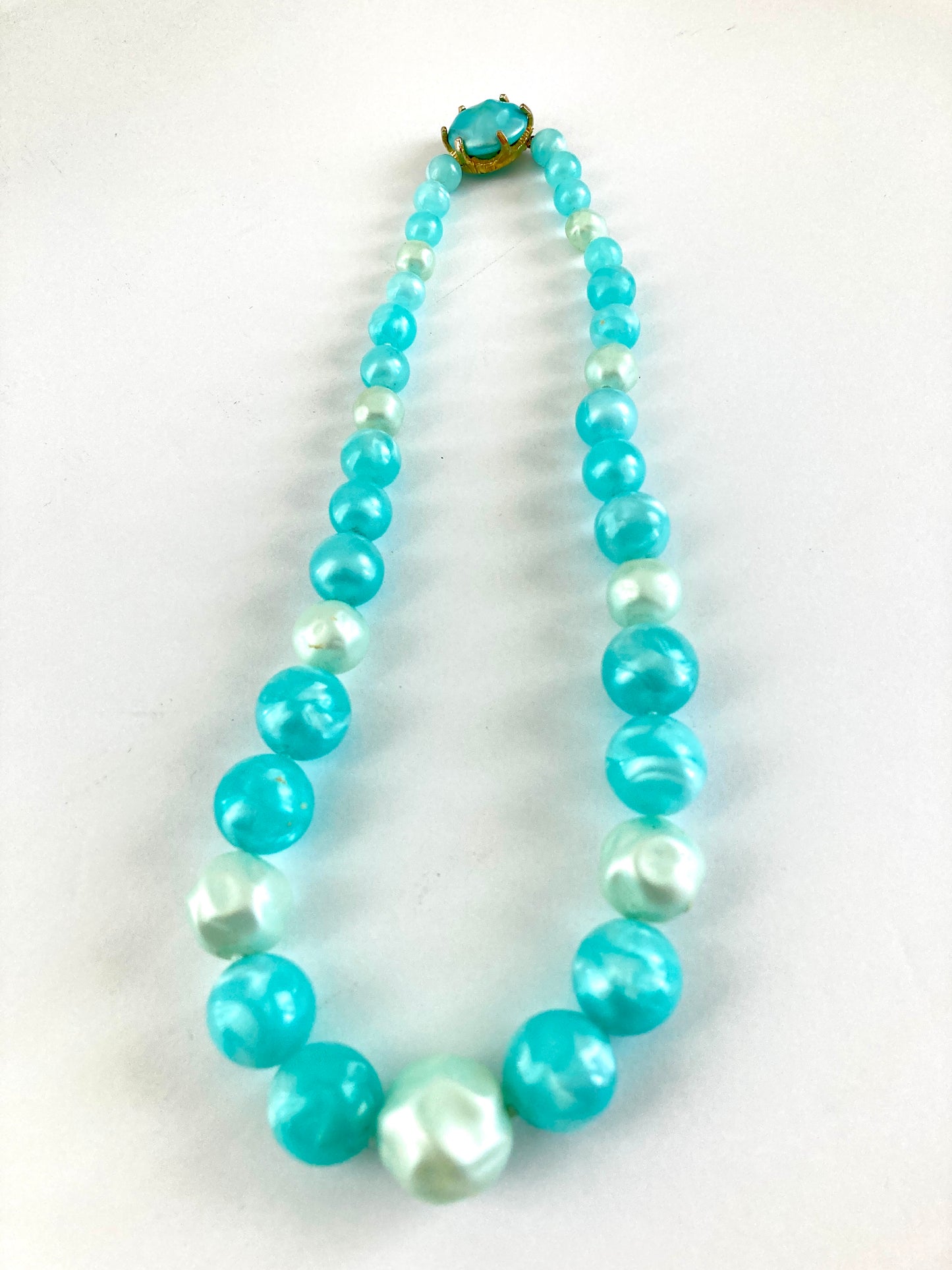 Light Blue Two Tone Moonglow Graduated Bead Necklace