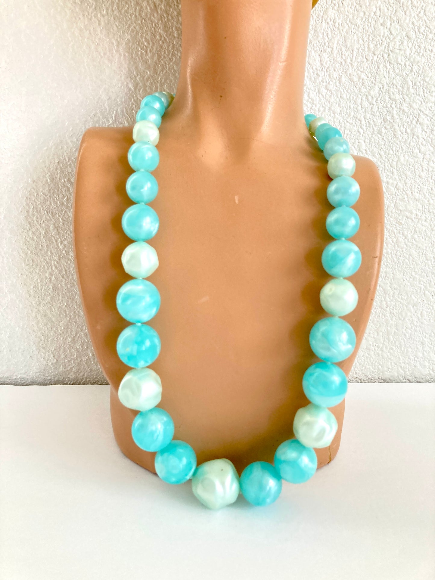 Light Blue Two Tone Moonglow Graduated Bead Necklace
