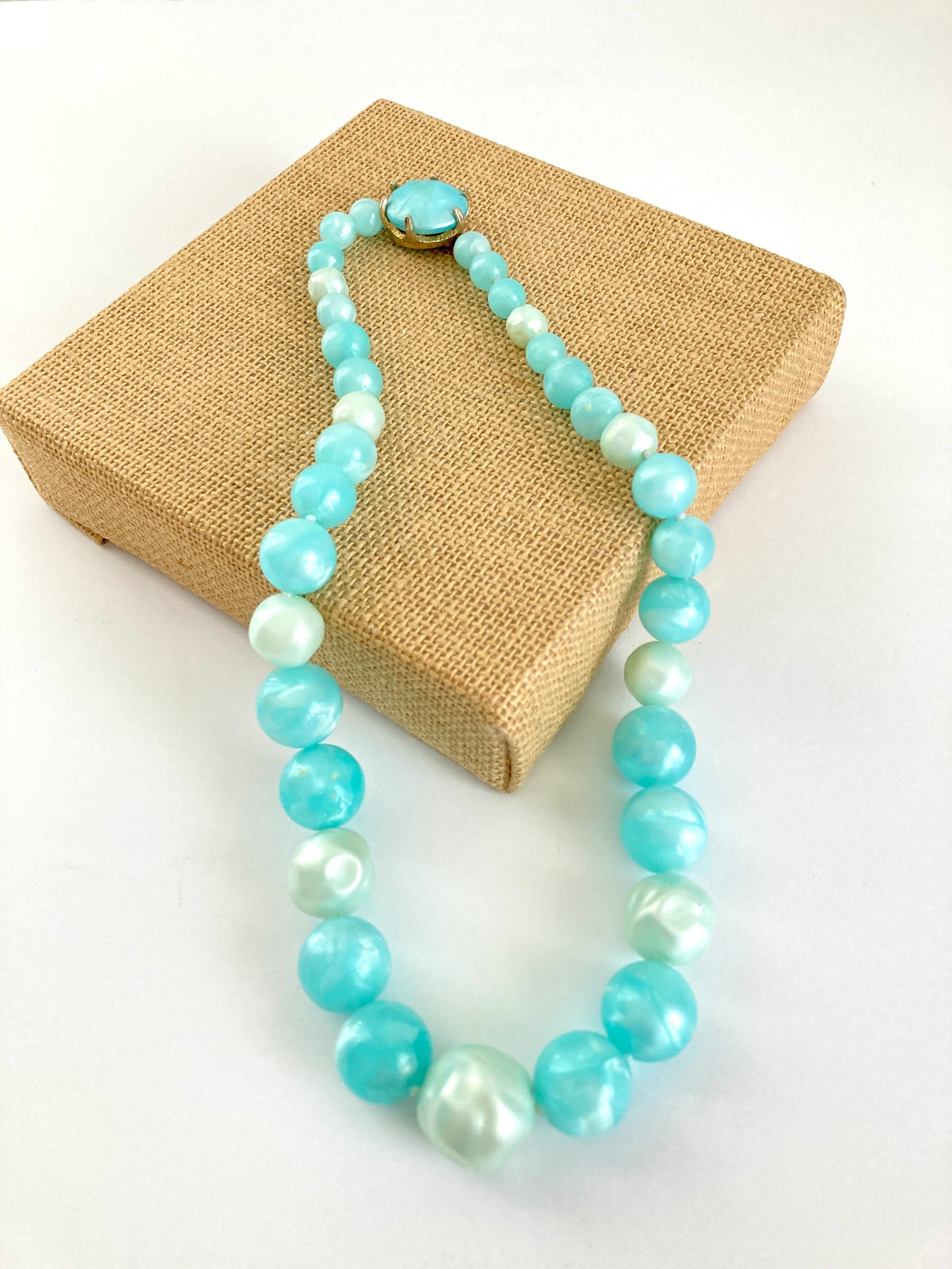 Light Blue Two Tone Moonglow Graduated Bead Necklace