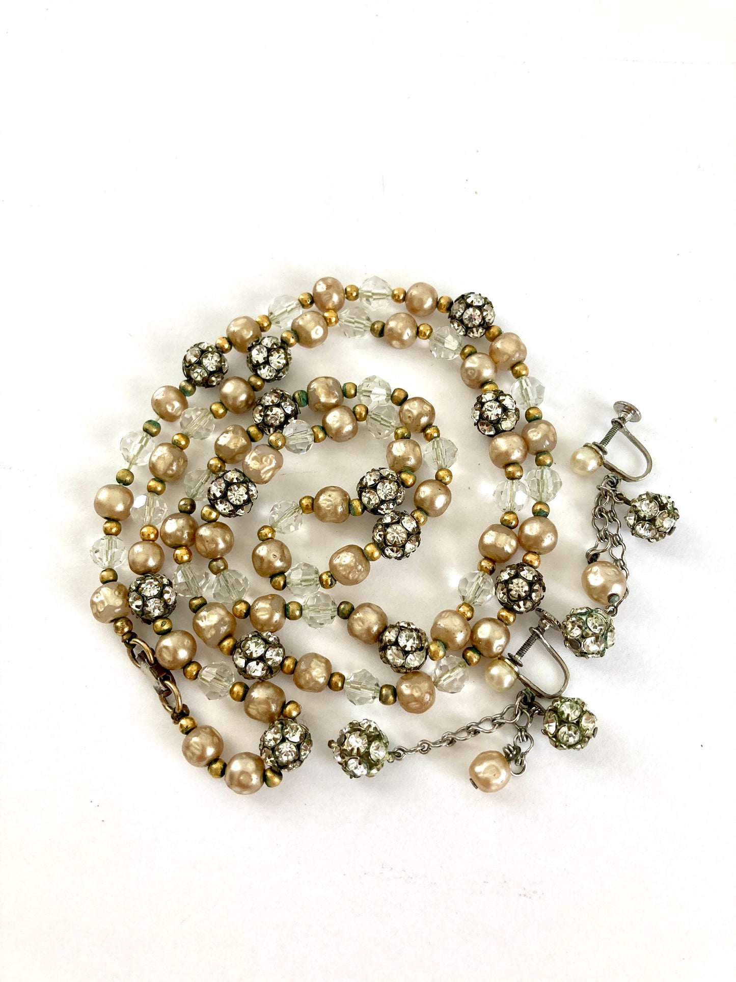 Vintage Elegant 60s Crystal, Rhinestone, & Pearl Necklace and Earrings