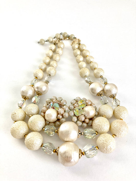 Mid Century Necklace and Earrings Set in Cream