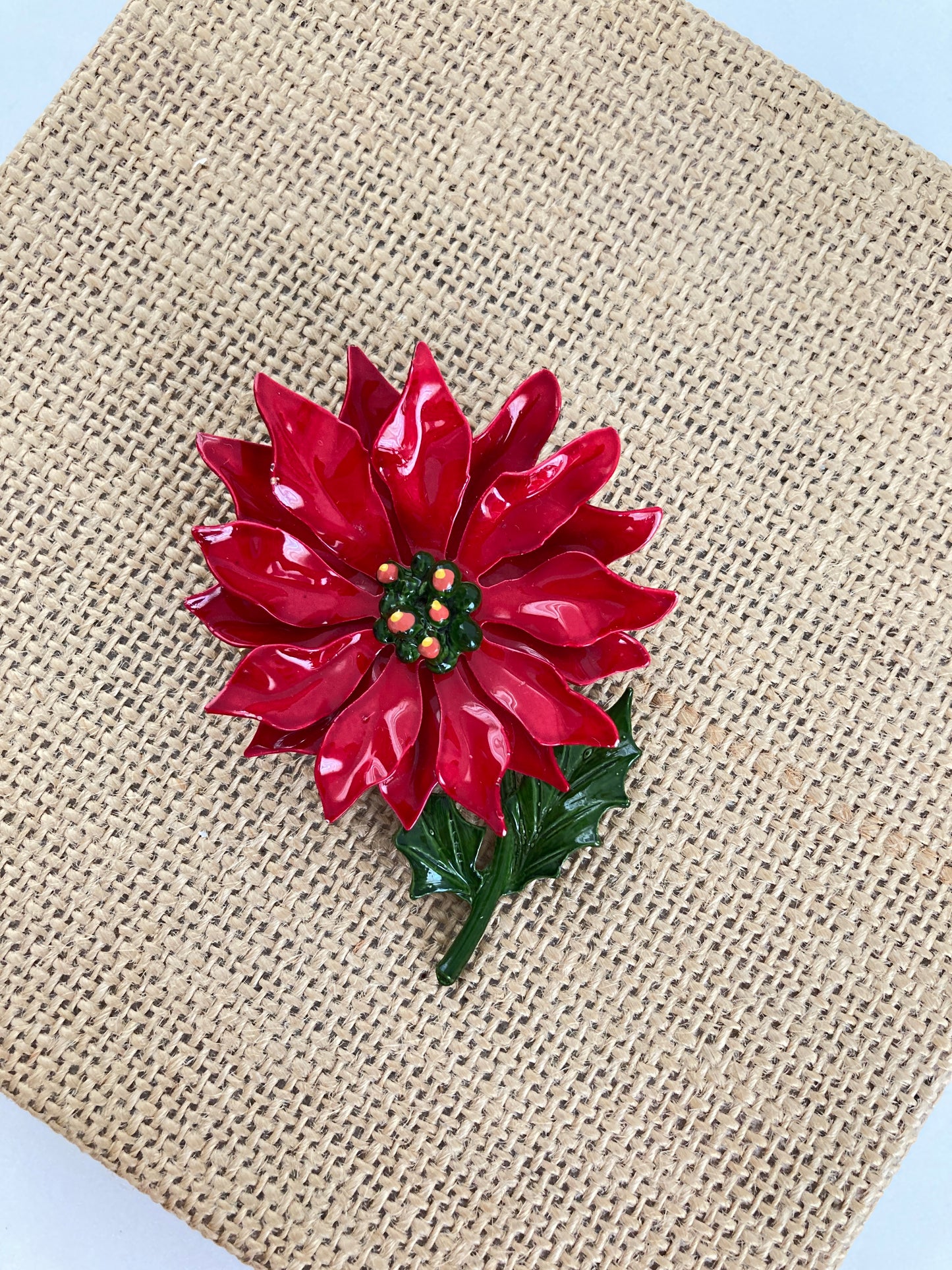 Vintage Red Poinsettia Brooch