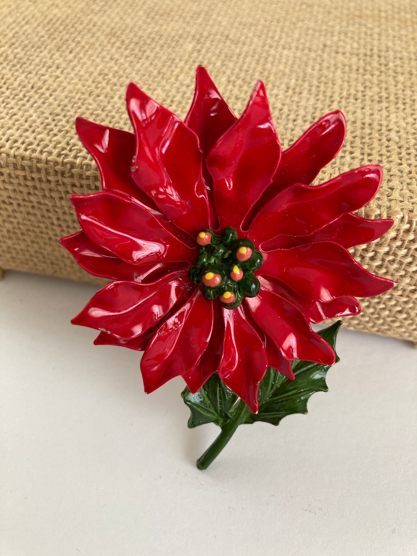 Vintage Red Poinsettia Brooch