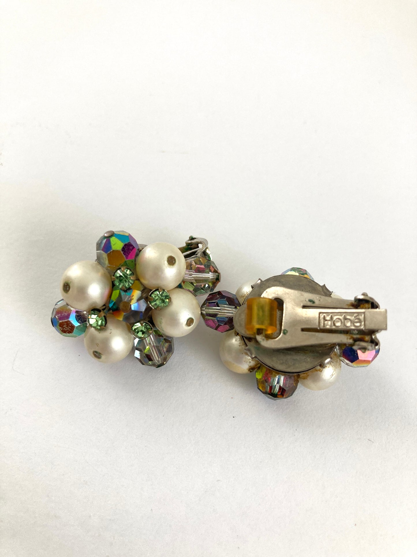 Hobé Faux Pearl and Rainbow Crystal Earrings
