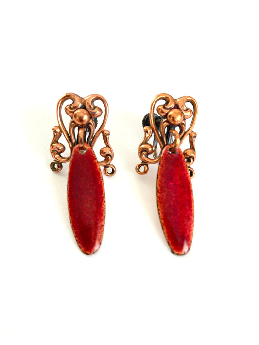 Copper and Enamel Dangle Earrings