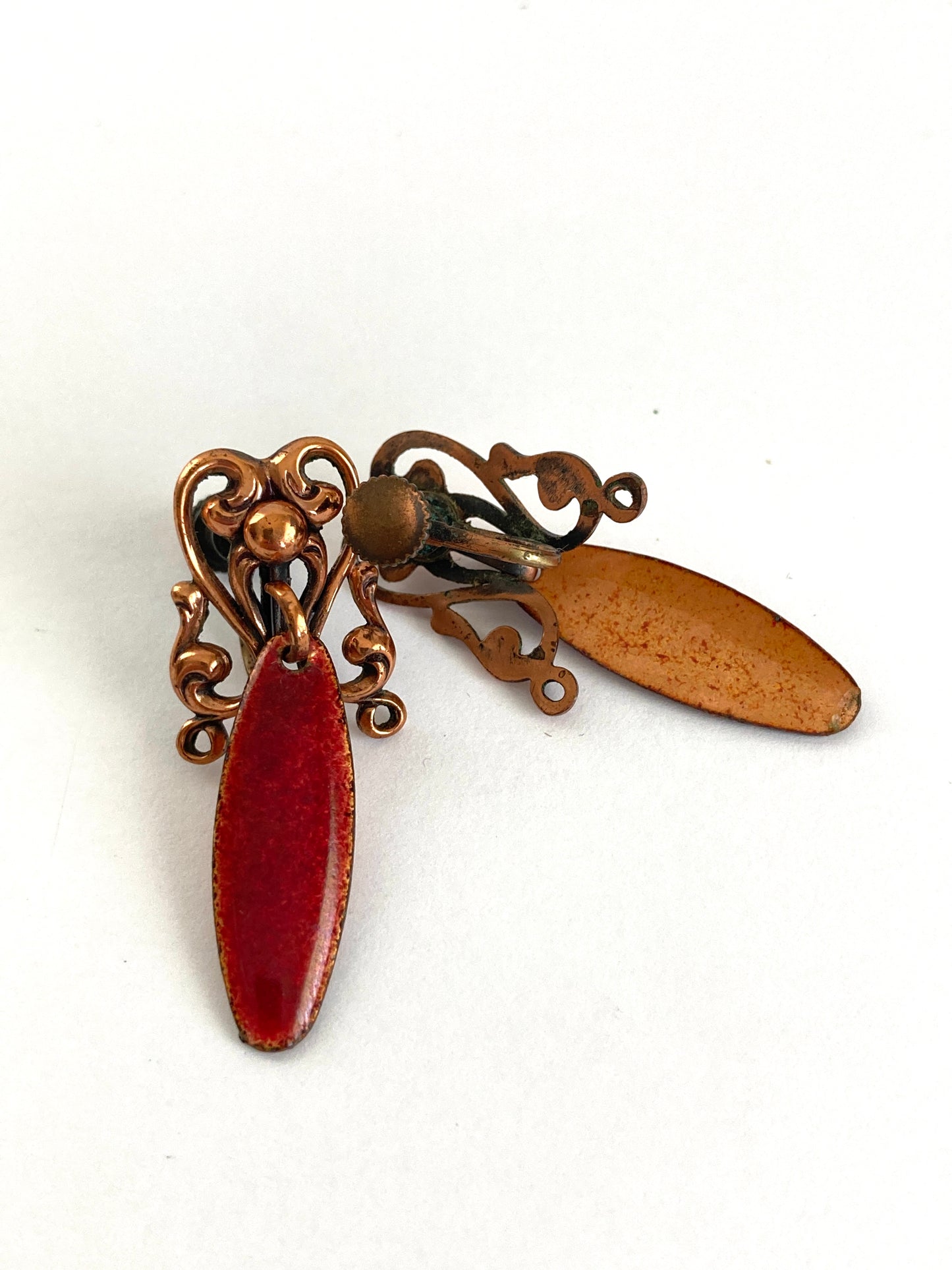 Copper and Enamel Dangle Earrings