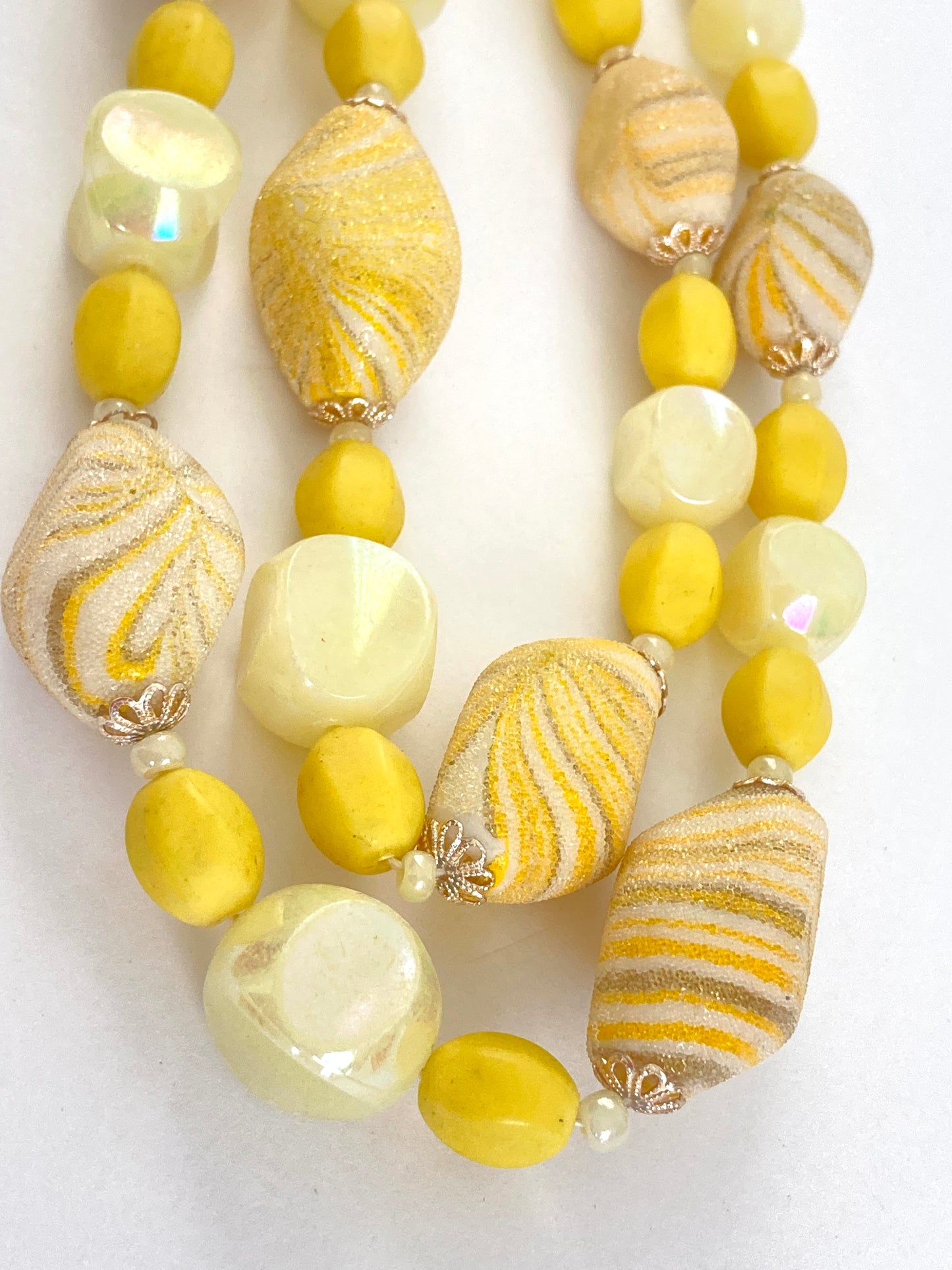 Lemon Yellow Beaded Necklace and Earrings Set 1960s West Germany