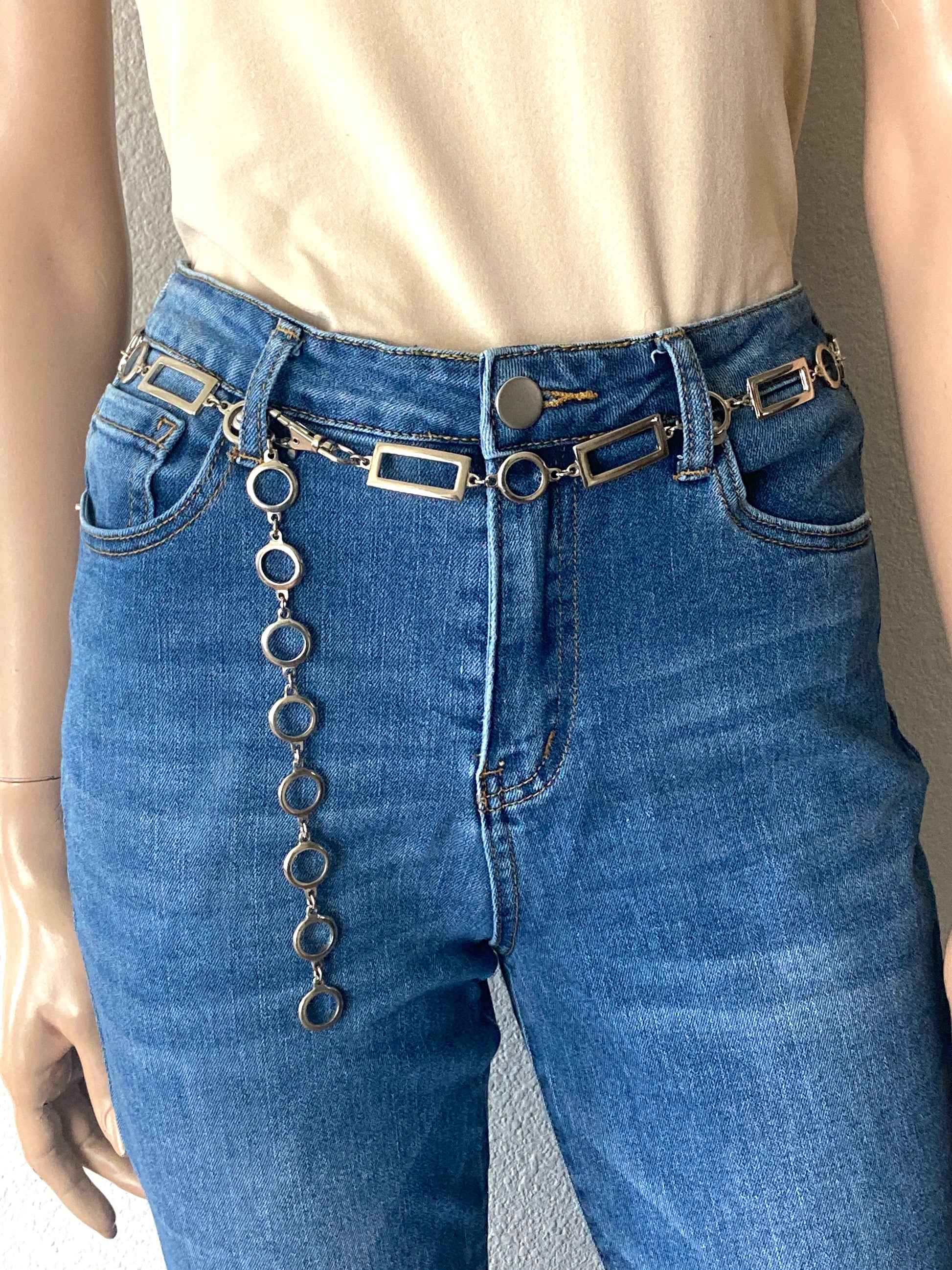 Silver-tone Metal Chain Belt Adjustable