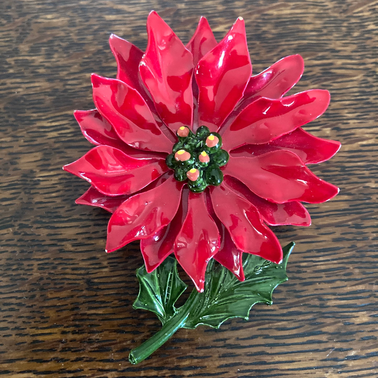 Vintage Red Poinsettia Brooch