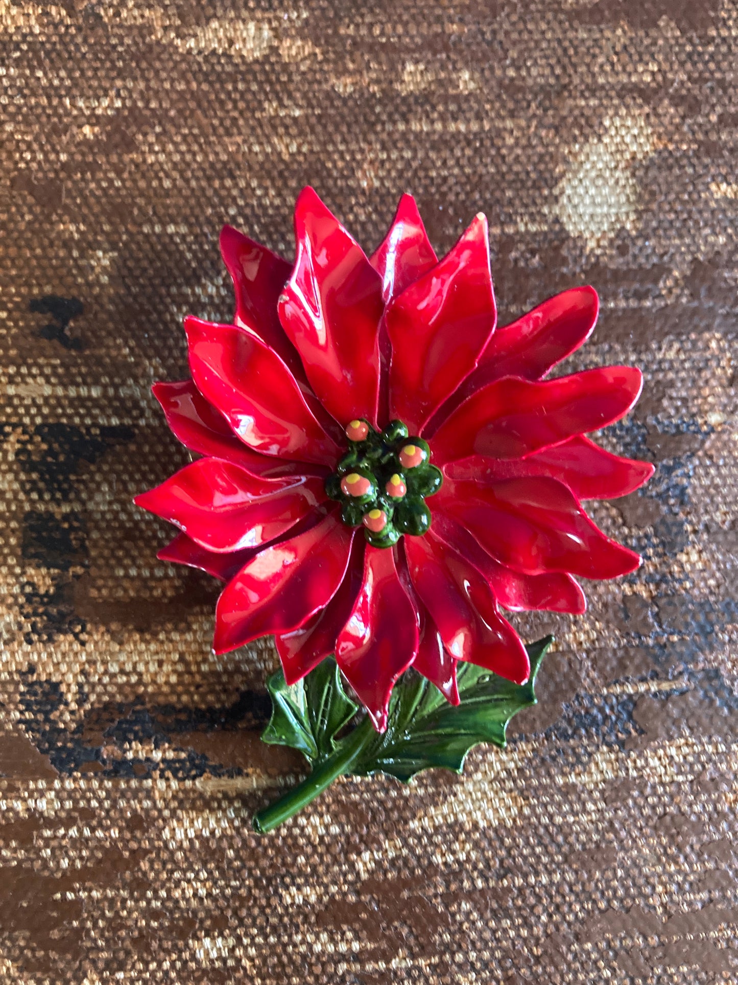 Vintage Red Poinsettia Brooch