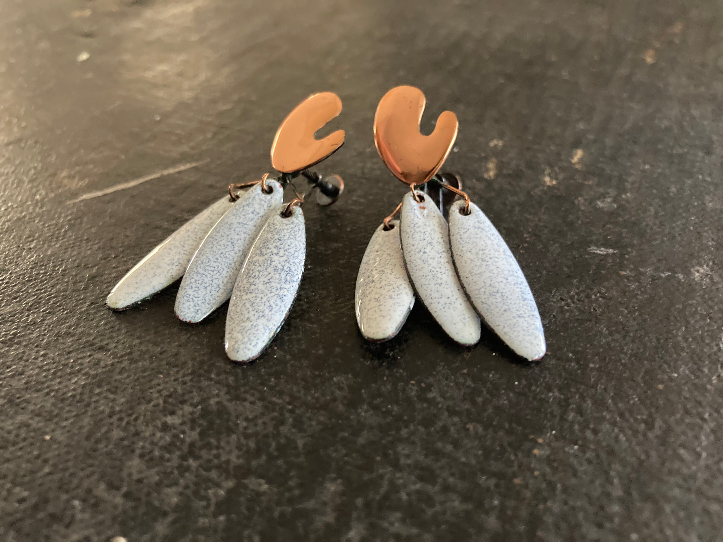 Copper Enamel Speckled White Dangle Earrings