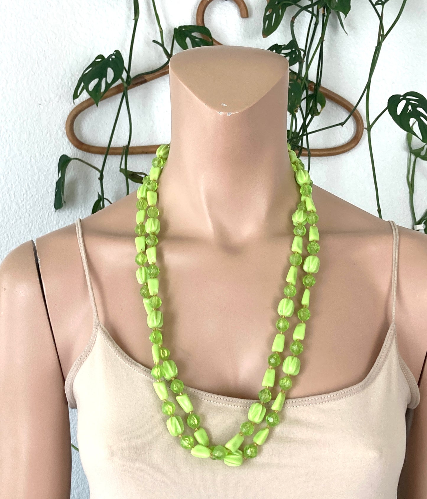 Light Green Extra Long Beaded Necklace