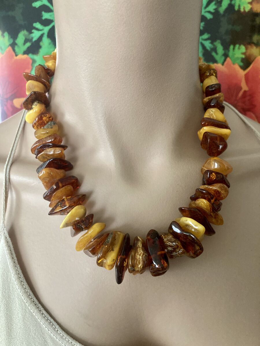 Stunning Chunky Copal Necklace Natural Polished Resin