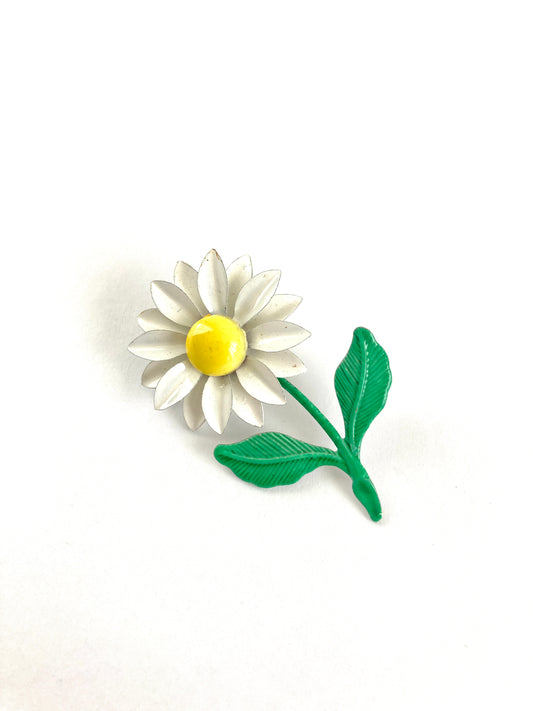 Small Yellow and White Enamel Daisy Brooch