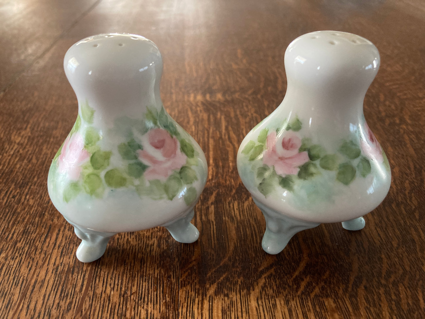 Porcelain Salt and Pepper Set Hand Painted Roses