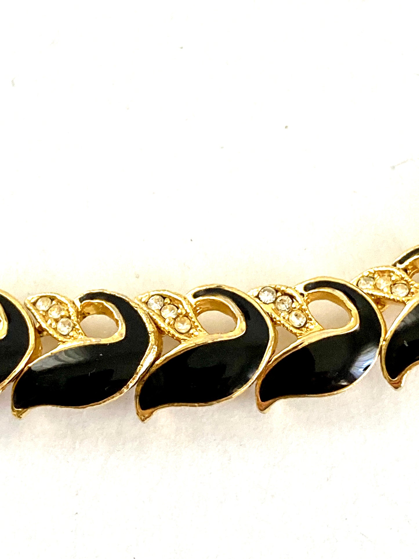 Black Enamel & Rhinestone Gold-tone Link Necklace