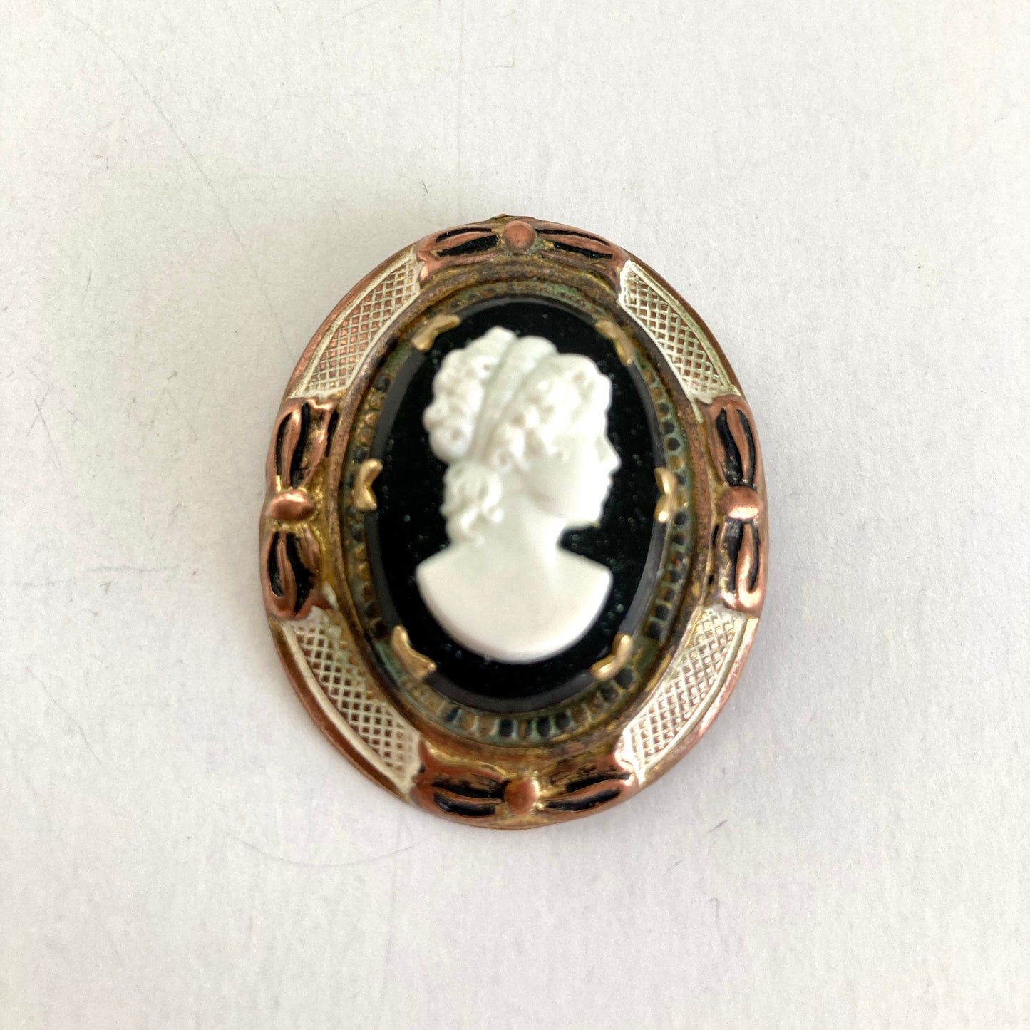 Vintage Black and White Cameo Brooch