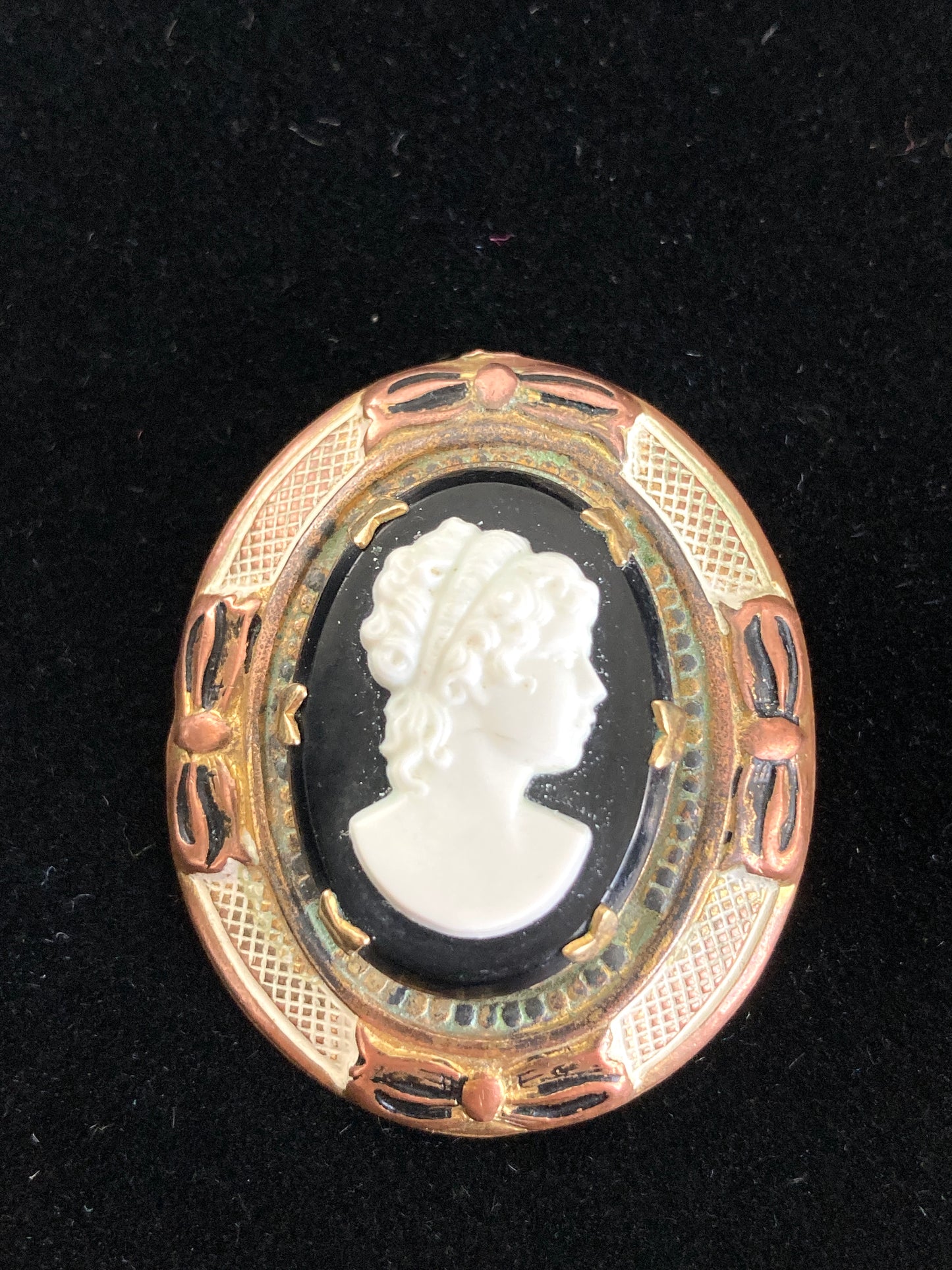 Vintage Black and White Cameo Brooch