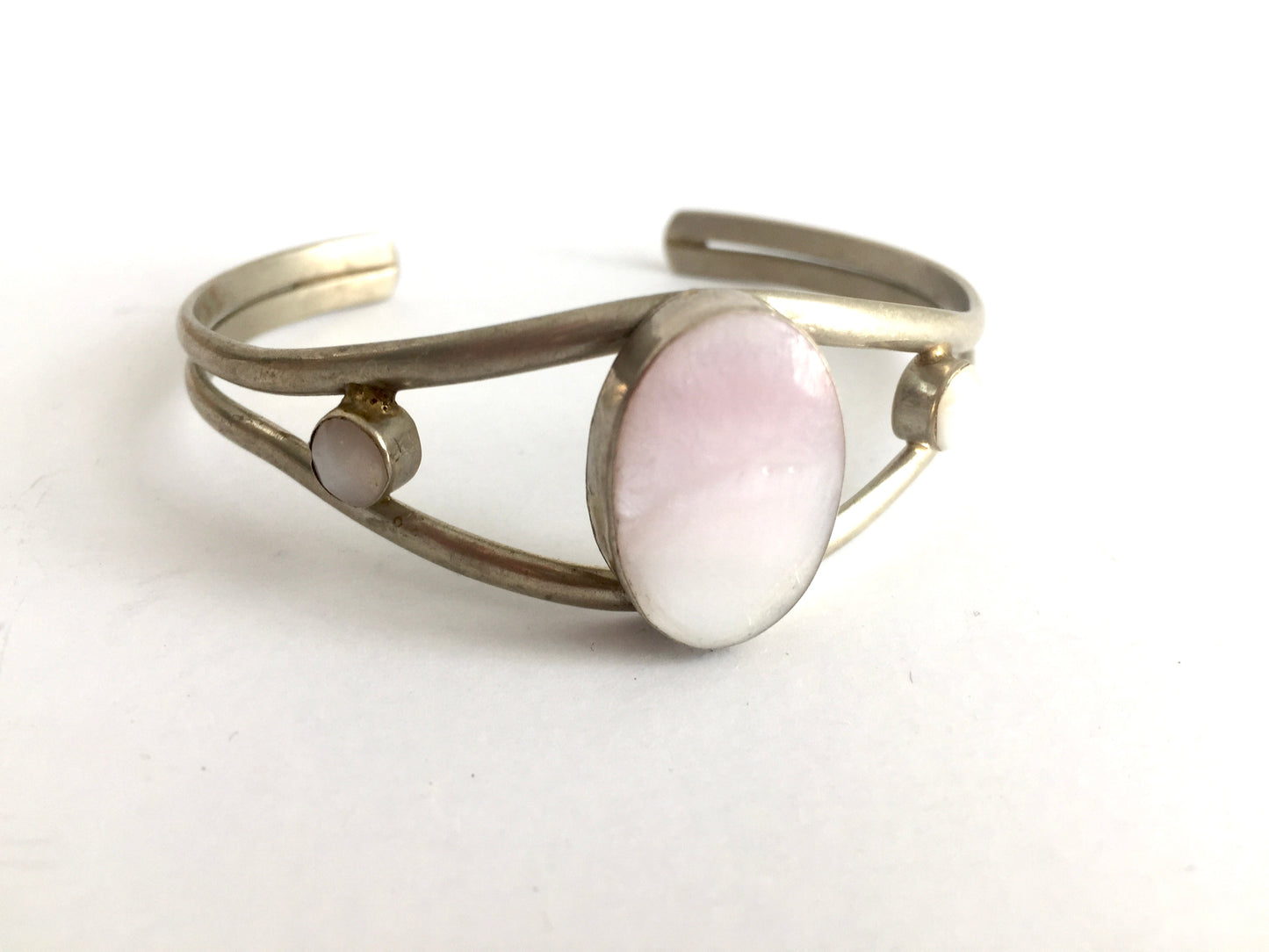 Mexican Silver and Pink Quartz Bracelet Adjustable Cuff