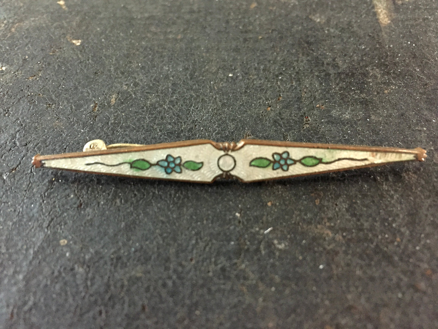 Antique Brass and Enamel Guilloche Bar Pin