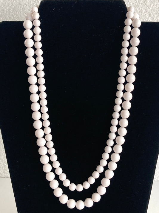 Double Strand White Beaded Necklace Marked Japan