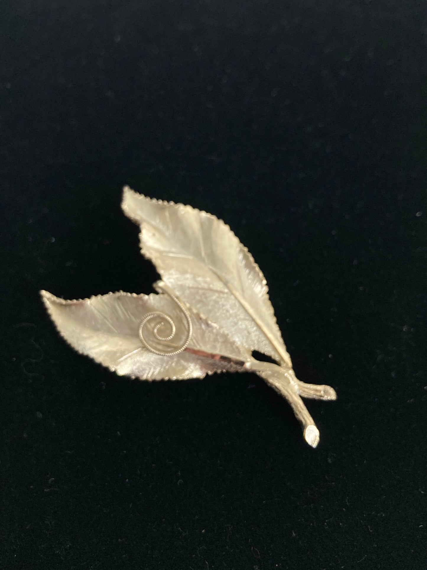 Signed BSK Double Leaf Gold-Tone Brooch