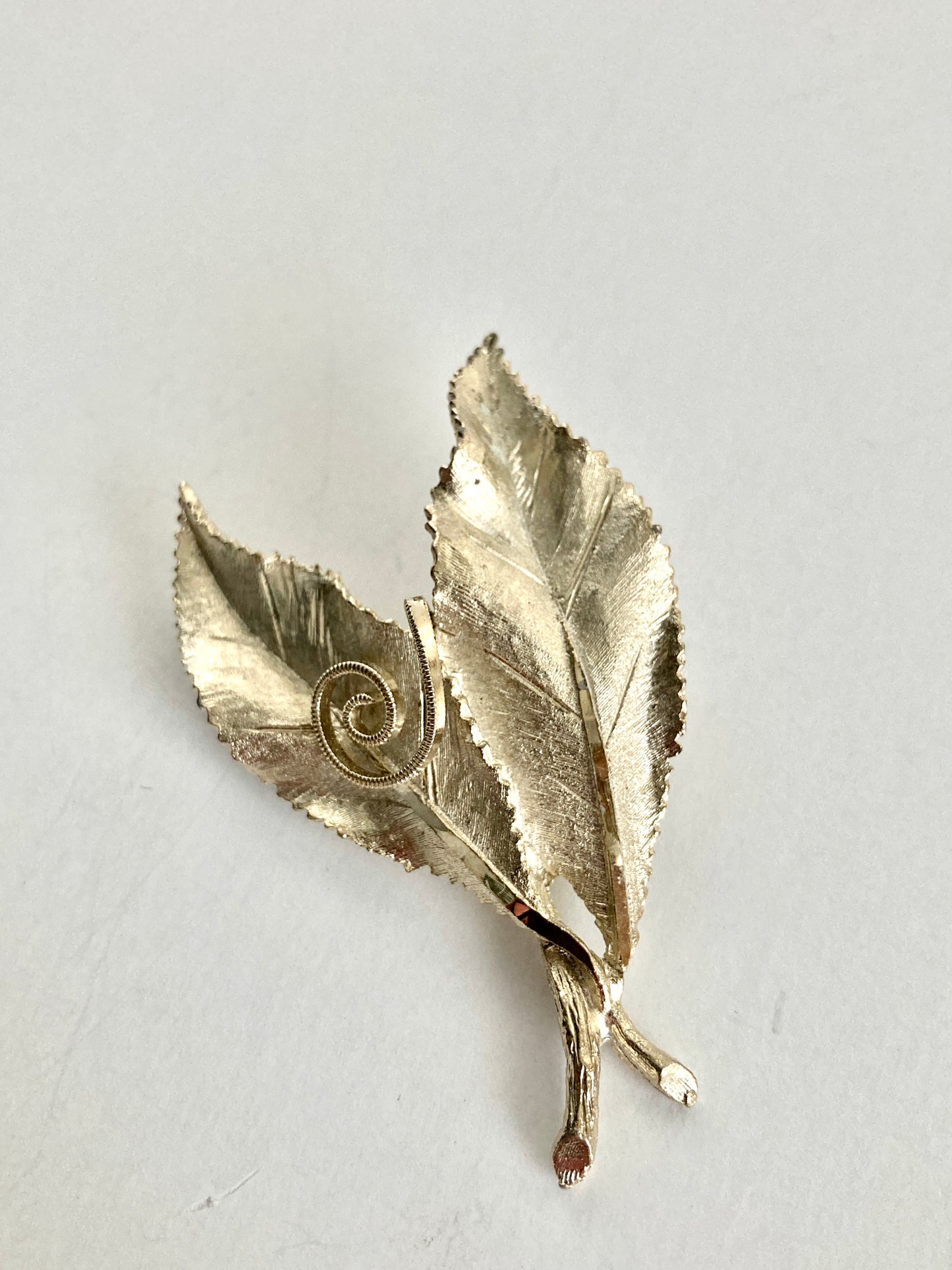 Signed BSK Double Leaf Gold-Tone Brooch