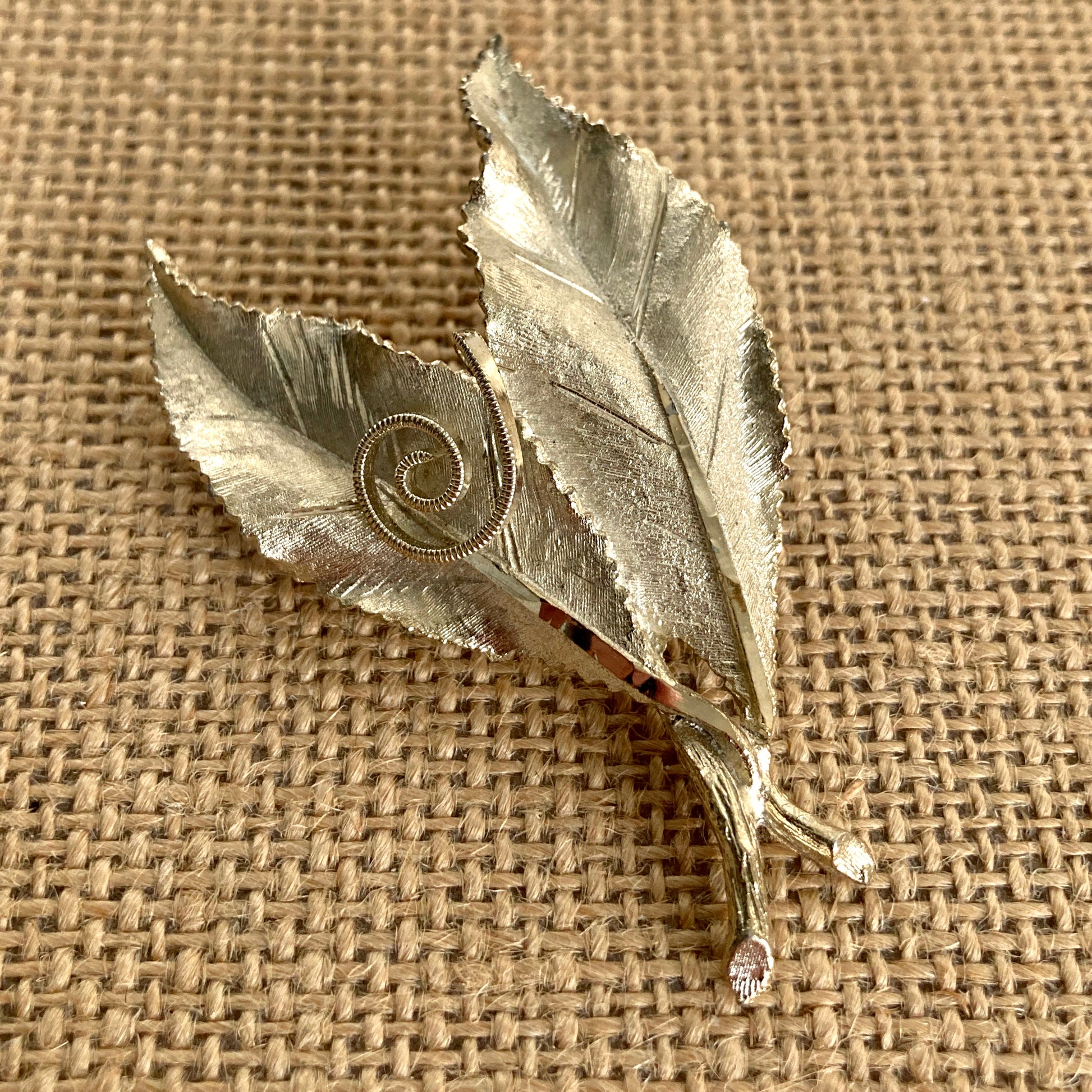 Signed BSK Double Leaf Gold-Tone Brooch